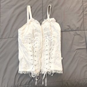White Vintage Lip Service unique corset top with front zipper